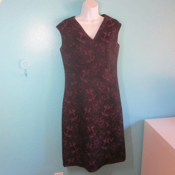 Vintage Union Made in USA Textured Floral Dress Black & Purple Fits Size 10 - Picture 9 of 9
